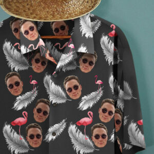Custom Face Men'S Hawaiian Shirt Flamingo And Feather - For Men And Women Kids  - Thelegend59