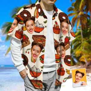 3D Face Print Hawaiian Shirt Cheese Burger &Amp; Pizza Casual Tropical Funky Button-Down Hawaiian Shirts  - Thelegend59