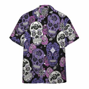 3D Purple Sugar Skulls Hawaiian Custom Short Sleeve Hawaiian Shirtss  - Thelegend59