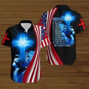 4Th July Lion Cross Jesus Is My Everything Hawaiian Shirts  - Thelegend59