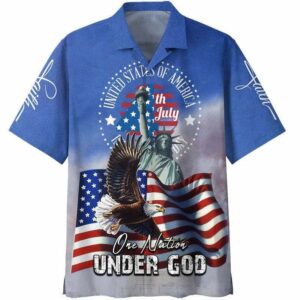 4Th July One Nation Under God Independence Day Unisex Hawaiian Shirts  - Thelegend59