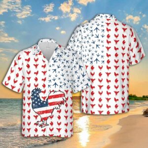 4Th July Rooster American Flag Unisex Hawaiian Shirts  - Thelegend59