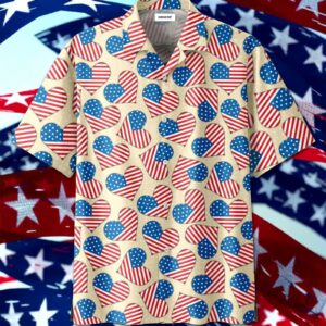 4Th Of July Patriotism Us Flag Heart Pattern Unisex Hawaiian Shirts  - Thelegend59