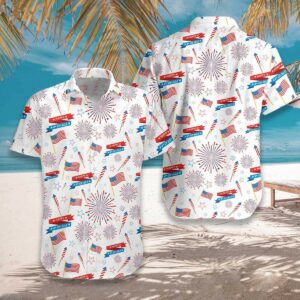 4Th Of July Us Fireworks Pattern Unisex Hawaiian Shirt  - Thelegend59