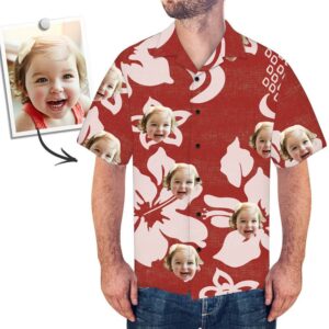 Custom Face All Over Print Red Hawaiian Shirt Petal - For Men And Women Kids  - Thelegend59