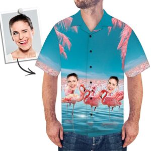 Custom Face All Over Print Vacation Style Hawaiian Shirt Pink Flamingo - For Men And Women Kids  - Thelegend59
