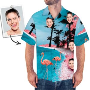 Custom Face All Over Print Hawaiian Shirt Seaside Flamingos - For Men And Women Kids  - Thelegend59