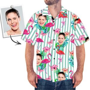 Custom Face All Over Print Stripe Hawaiian Shirt Flamingo - For Men And Women Kids  - Thelegend59