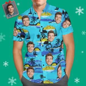 Christmas Gifts, Custom Face Hawaiian Shirt Men'S All Over Print Large Leaves Short Sleeve Hawaiian Shirts - For Men And Women Kids  - Thelegend59