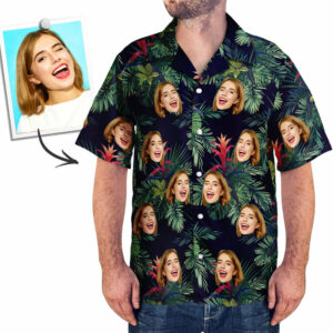 Custom Face Hawaiian Shirt All Over Print Leaves - For Men And Women Kids  - Thelegend59