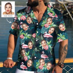 Christmas Gifts , Custom Face All Over Print Hawaiian Shirt Flamingo Flowers And Leaves - For Men And Women Kids  - Thelegend59
