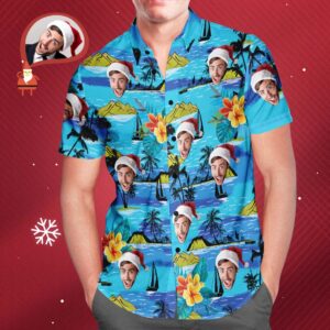 Custom Face Hawaiian Shirt Men'S All Over Print Large Leave Short Sleeve Hawaiian Shirts - For Men And Women Kids  - Thelegend59