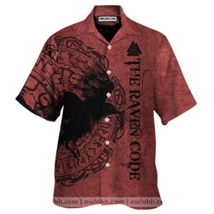 The Raven Code Hail Odin Hawaiian Shirt - Cool Red Viking Hawaiian Shirts - For Men And Women - Kids  - Thelegend59