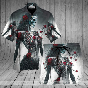 Men'S Hawaiian Shirts Skull Love Darkness Beauty With Roses Hawaiian Shirt - For Men And Women - Kids  - Thelegend59