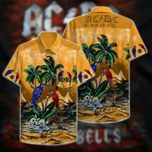 Acdc Band Lover Gift - Ac/Dc Logo Tropical Flower And Parrot Hawaiian Graphic Print Short Sleeve  - Thelegend59
