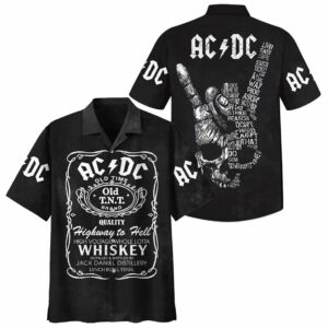 Ac/Dc Rock Band X Whiskey Hawaiian Graphic Print Short Sleeve  - Thelegend59