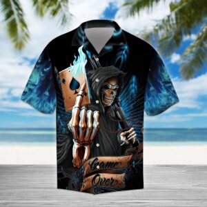 Ace Grim Reaper Blue Flame Skull Gothic Hawaiian Aloha Hawaiian Shirtss  - Thelegend59