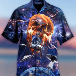 Ailen Skull In The Galaxy Space Hawaiian Unisex Aloha Hawaiian Shirtss  - Thelegend59