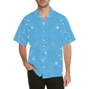 Airplane Pattern Blue Backgroung Men'S All Over Print Hawaiian Shirt  - Thelegend59