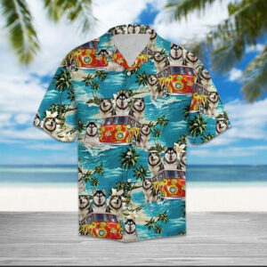 Alaskan Malamute Hippie Summerblue Nice Design Unisex Hawaiian Shirt  - Thelegend59