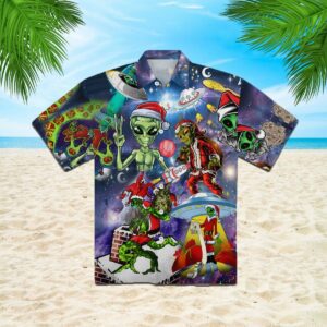 Alien Santas Christmas In The Galaxy Hawaiian Shirt  - Thelegend59