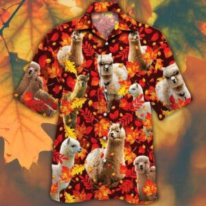 Alpaca Horse Lovers Autumn Red Leaves Hawaiian Shirt  - Thelegend59