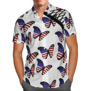 Amazing American Flag Butterflies All Over Print 3D Hawaiian Shirt  - Thelegend59