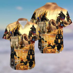 Amazing Anubis And The Pyramid Ancient Egypt Unisex Hawaiian Shirts  - Thelegend59