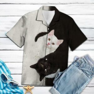 Amazing Black And White Cat Tropical Hawaiian Shirt  - Thelegend59