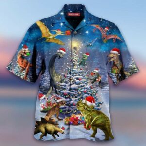 Amazing Dinosaur Reunion Under Christmas Tree Hawaiian Shirts  - Thelegend59