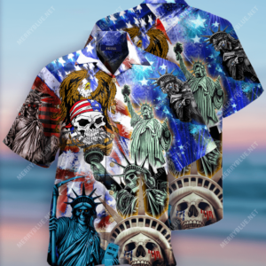 Amazing Eagle Skulls Lady Liberty Love Their Country Hawaiian Aloha Hawaiian Shirtss  - Thelegend59
