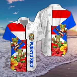 Amazing Hibiscus Puerto Rico Frog Hawaiian Shirts  - Thelegend59