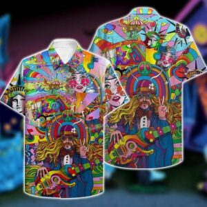 Amazing Hippie Hawaiian Graphic Print Short Sleeve  - Thelegend59