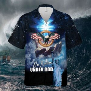 Amazing Patriotic Eagle One Nation Under God Hawaiian Shirt  - Thelegend59