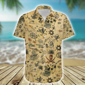 Amazing Pirate Skull Print Polyester Hawaiian Shirt  - Thelegend59