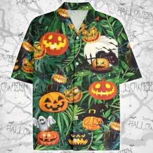 Amazing Pumpkin Halloween Green Leaf Tropical Hawaiian Aloha Hawaiian Shirtss  - Thelegend59