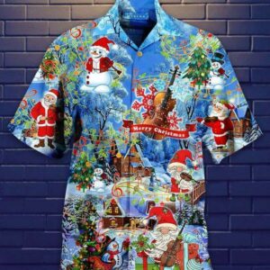 Amazing Santa Claus Playing Violin Blue Hawaiian Aloha Hawaiian Shirtss  - Thelegend59