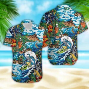 Amazing Skeleton Surfing On Tropical Island Hawaiian Shirts  - Thelegend59