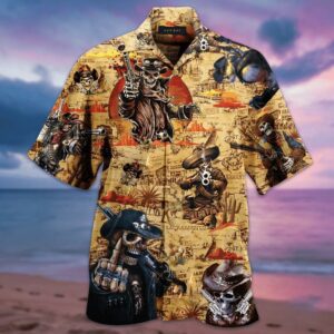 Amazing Skull Cowboy Hawaiian Shirt - Crazy Funny Hawaiian Shirt - Western Vintage Hawaiian Shirt  - Thelegend59