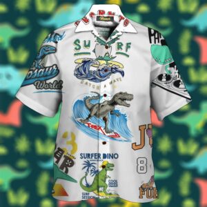 Amazing Surfer Dino/ T-Rex Surfing Aloha Hawaiian Shirts  - Thelegend59