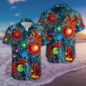 Amazing Thunder Bowling Dragon Blue Unisex Hawaiian Shirts  - Thelegend59