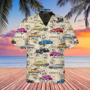 Amazing Vintage Retro Muscle Car On Route 66 Hawaiian Shirt  - Thelegend59