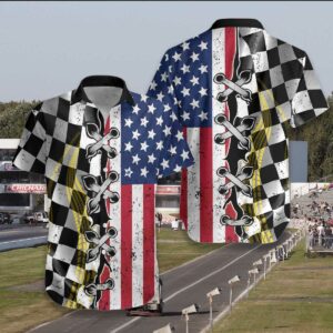 American Flag Dirt Track Racing Hawaiian Unisex Aloha Hawaiian Shirtss  - Thelegend59