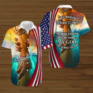 American Flag Holding Hand Way Maker Miracle Worker Hawaiian Shirt 3D  - Thelegend59