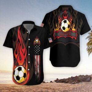 American Flag Soccer Flame Hawaiian Shirts  - Thelegend59