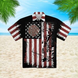 American Flag With Firefighter Hawaiian Shirt  - Thelegend59