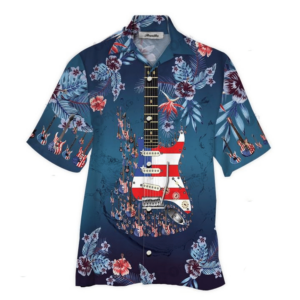 American Guitarist Blue Tropical Flower Unisex Hawaiian Shirts  - Thelegend59