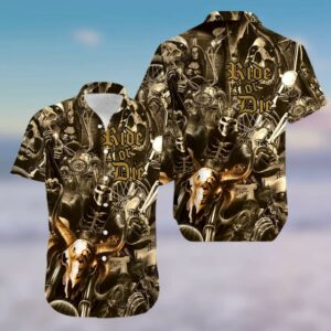 American Motorcycles Gothic Skull Ride Or Die Hawaiian Aloha Hawaiian Shirtss  - Thelegend59