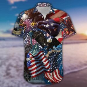 American Patriotic Eagle Memorial Day Hawaiian Shirt  - Thelegend59