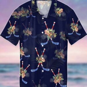 Americance Hockey Navy Tropical Unisex Hawaiian Shirts  - Thelegend59